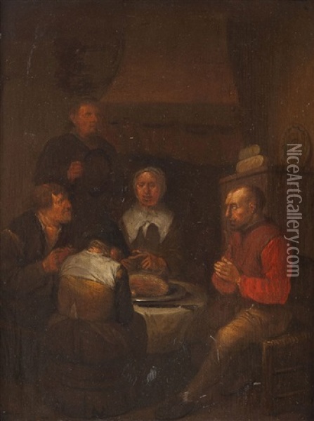 Interieur Mit Bauerlicher Wirtshausszene Oil Painting - Egbert van Heemskerck the Elder
