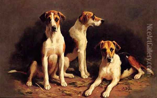 Three Foxhounds Oil Painting - Alfred Duke