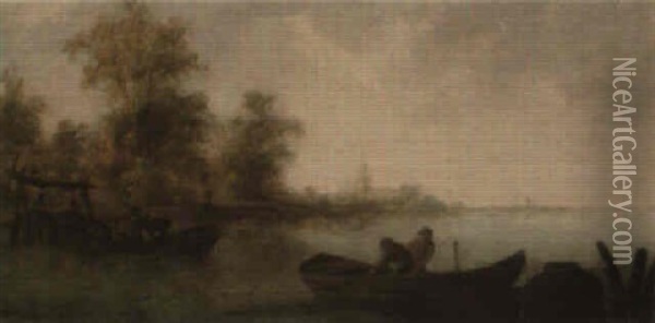 River Landscape With Fishermen At Their Nets Oil Painting - Salomon van Ruysdael