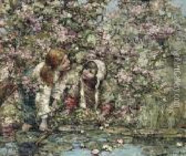 Beside The Lily Pond Oil Painting - Edward Atkinson Hornel