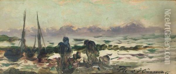 Kustenlandschaft Mit Booten Oil Painting - Theodor von Hormann