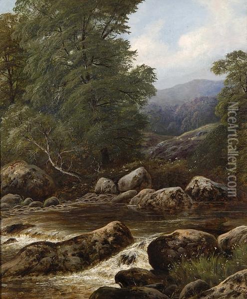 A Mountain Torrent Oil Painting - Thomas Spinks