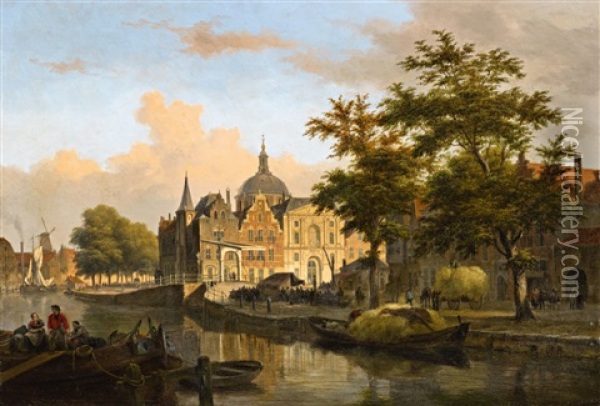 View Of A Dutch City Oil Painting - Bartholomeus Johannes Van Hove