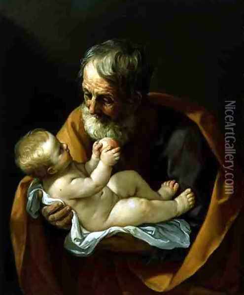 St. Joseph and the Christ Child, 1634-40 Oil Painting - Guido Reni