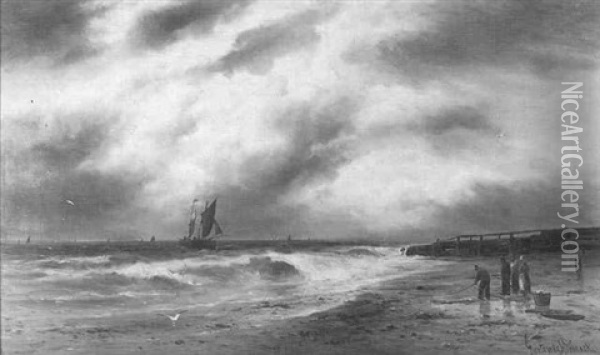 Beach Scene With Fishermen Oil Painting - Gustave de Breanski
