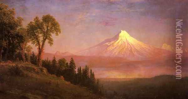 Mount St. Helens, Columbia River, Oregon Oil Painting - Albert Bierstadt