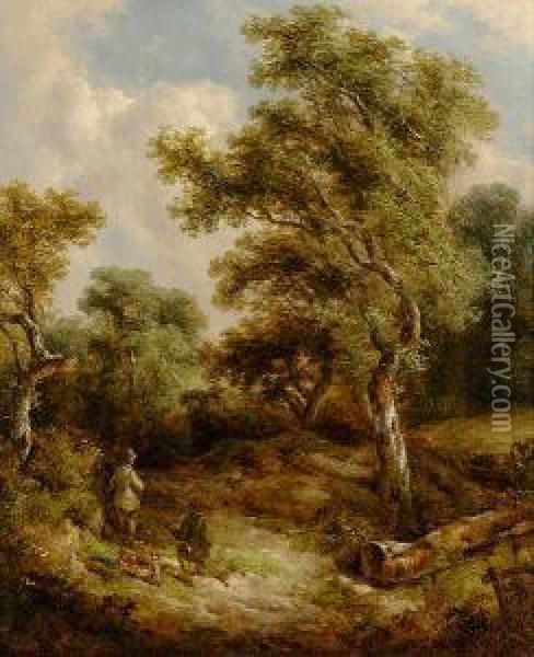 Figures In A Woodland Clearing Oil Painting - Richard Hilder