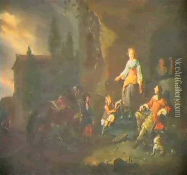 La Halthe Du Cavalier Oil Painting - Dirk Maes
