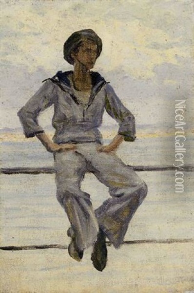 Study Of A Sailor, For Everybody Loves A Sailor Oil Painting - George Sherwood Hunter