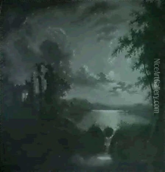 Mondnacht Am Fluss Oil Painting - Sebastian Pether