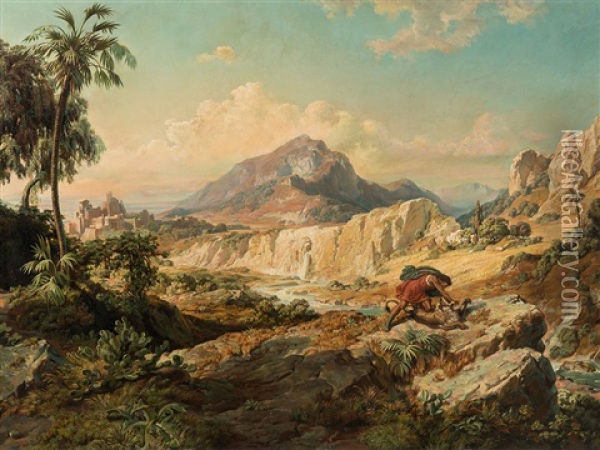 Samson With Lion Oil Painting - Edmund von Woerndle zu Adelsfried und Weiherburg