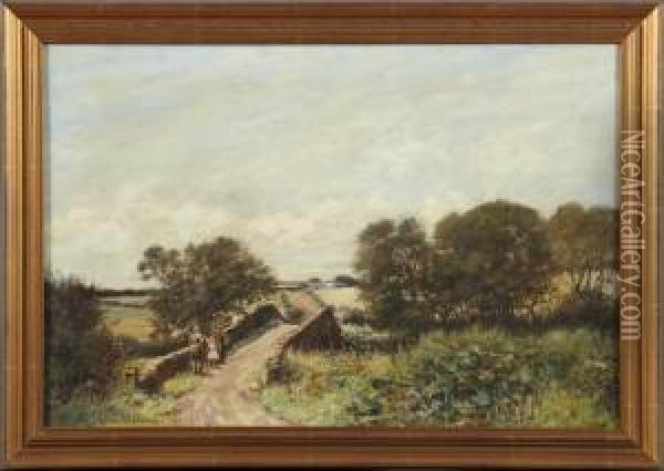 Country Landscape With Figures On A Bridge Oil Painting - Norman M. Mcdougall