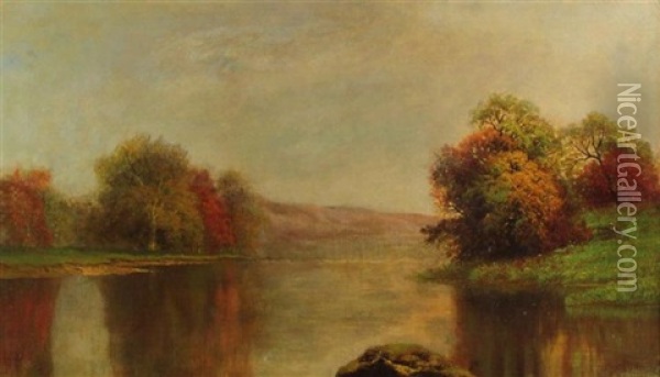 River Landscape Oil Painting - William Mason Brown