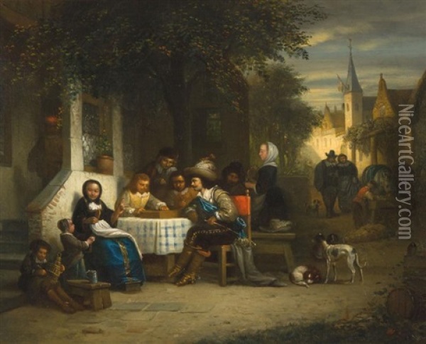 Le Jeu De Des Oil Painting - Adrien Ferdinand de Braekeleer