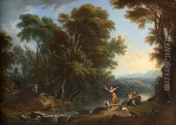 Paysage Et Scene Galante Oil Painting - Jean-Baptiste Lallemand