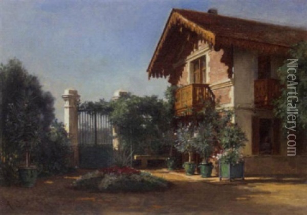 The Chalet Garden Oil Painting - Achille (Jean-Baptiste) Zo