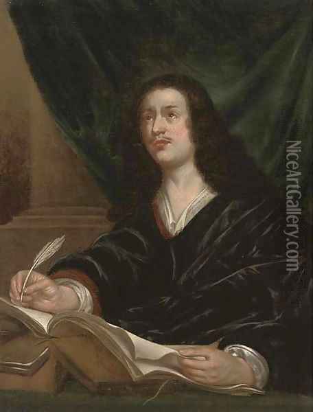 Portrait of a gentleman, traditionally identified as John Milton (1608-1674) Oil Painting - John Michael Wright