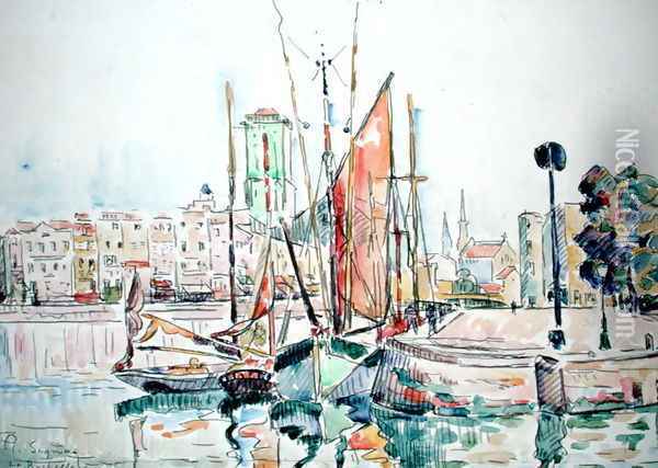 La Rochelle: Boats and House Oil Painting - Paul Signac