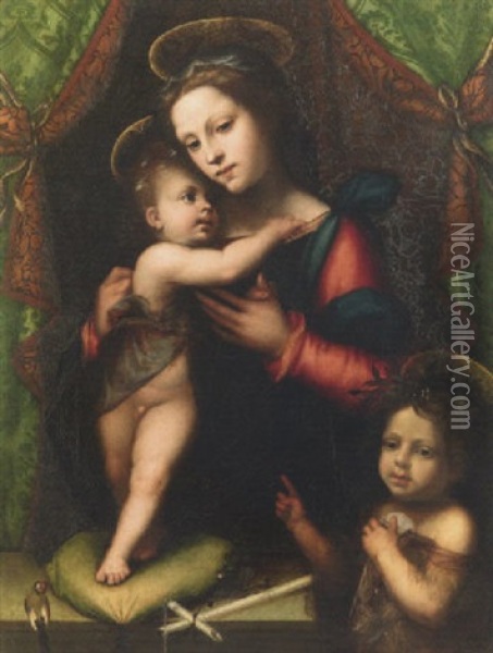 Madonna, Bimbo, E San Giovannino Oil Painting - Mariotto Albertinelli