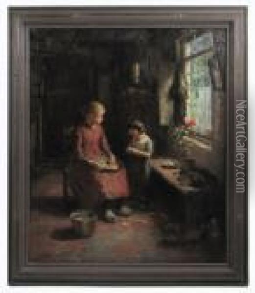 Interior Scene With Mother And Child By Window Oil Painting - Evert Pieters