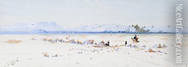 'in The Desert Near Luxor'; 'on The Upper Nile' Oil Painting - Augustus Osborne Lamplough