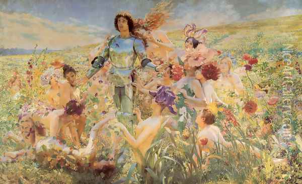 The Knight of the Flowers (or Parsifal) Oil Painting - Georges Antoine Rochegrosse