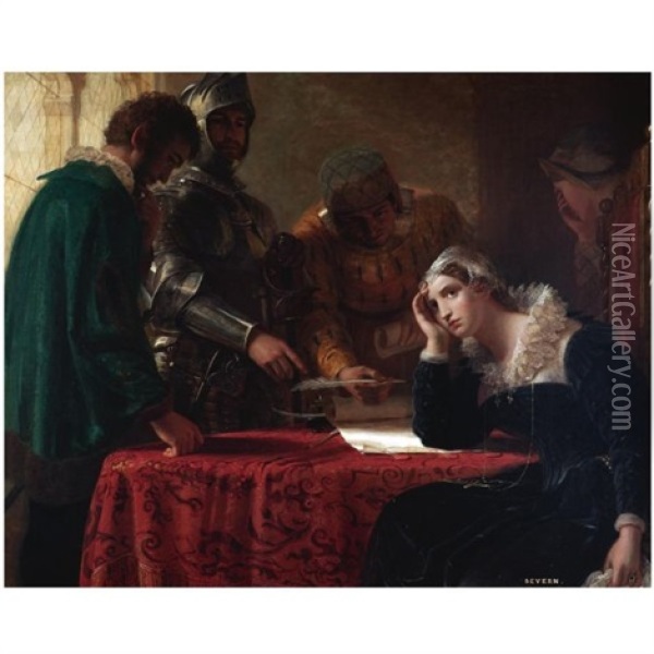 The Abdication Of Mary Queen Of Scots Oil Painting - Joseph Severn