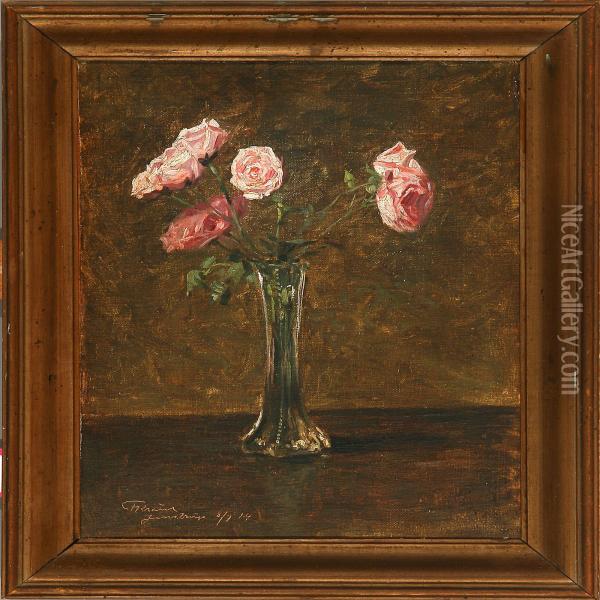 Pink Roses In A Vase Oil Painting - Fritz Kraul