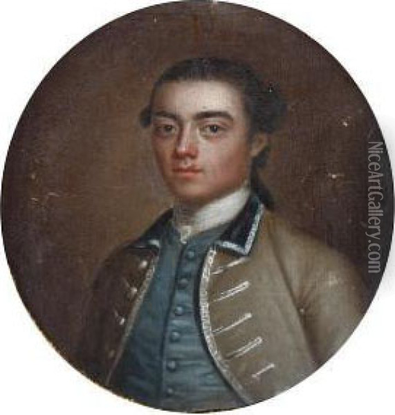 A Portrait Of A Gentleman Wearing Grey Jacketand Blue Waistcoat Oil Painting - Hugh Douglas Hamilton