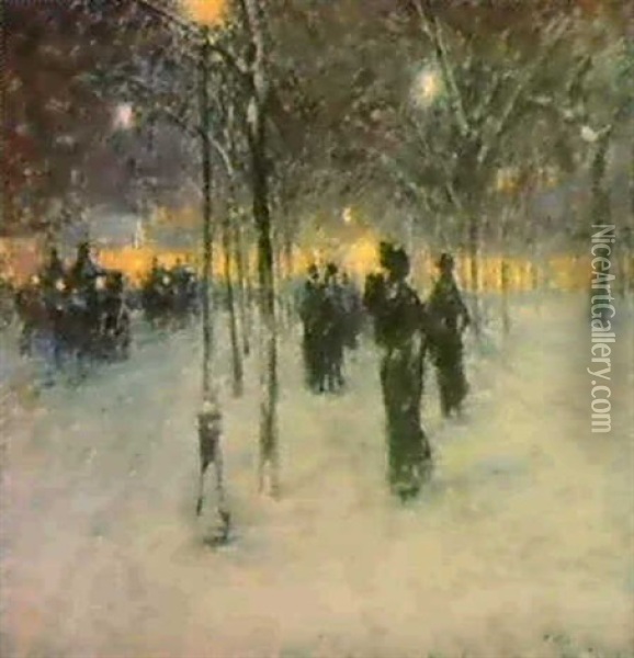 Early Evening, Union Square Oil Painting - Childe Hassam