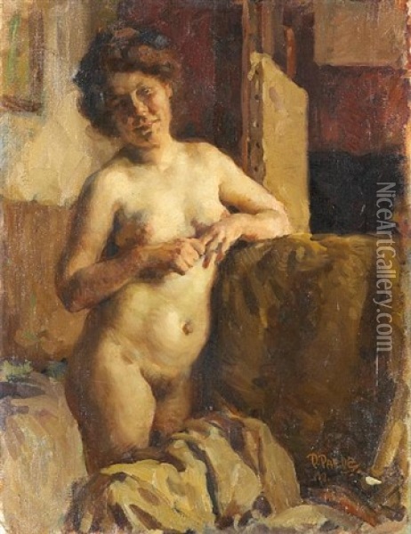 The Artist's Model (+ A Reclining Nude, Lrgr; 2 Works) Oil Painting - Paul Paede