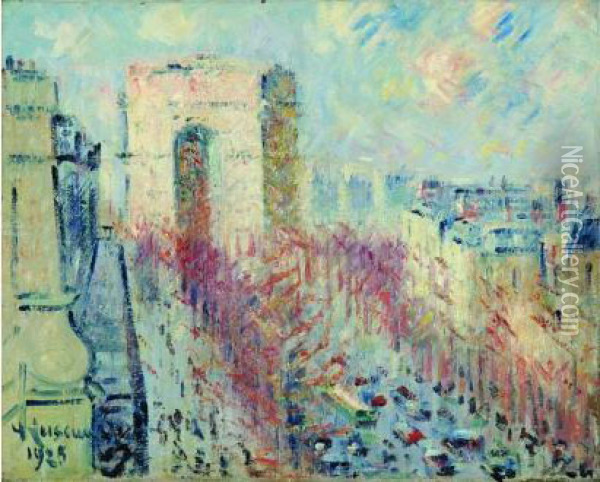  L'avenue De Friedland Et L'arc De Triomphe, 1925  Oil Painting - Gustave Loiseau