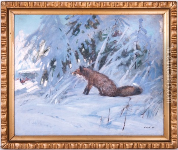 Fox Oil Painting - Stanislav Lolek