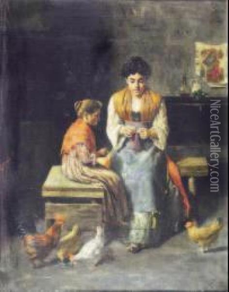 Piccolo Interno Familiare Oil Painting - Giulio Amodio