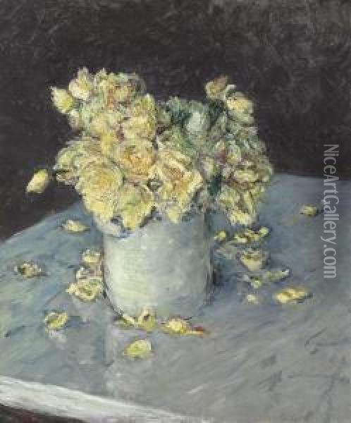 Roses Jaunes Dans Un Vase Oil Painting - Gustave Caillebotte
