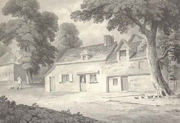 Old farm cottages Oil Painting - Cornelius Varley