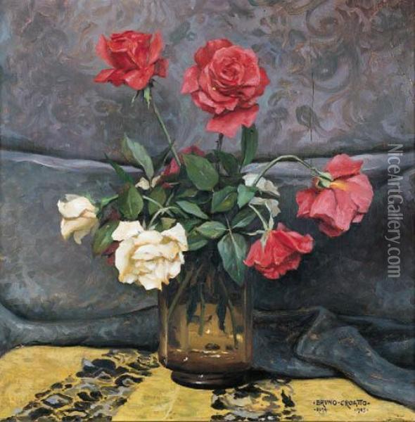 Vaso Con Rose Oil Painting - Bruno Croatto