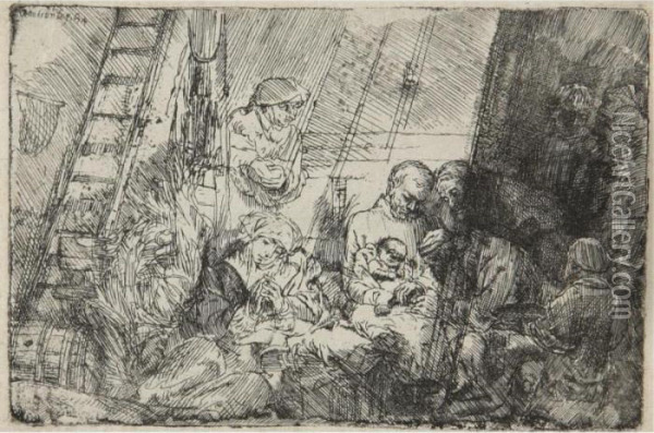 The Circumcision In The Stable (b., Holl. 47; H. 274; Bb.54-b) Oil Painting - Rembrandt Van Rijn