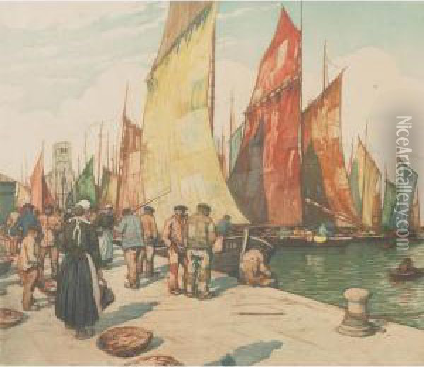 Boats At Concarneau Oil Painting - Tavik Frantisek Simon