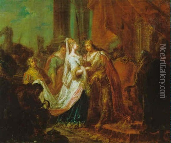 Salomon Und Die Koenigin Von Saba Oil Painting - Johann Georg Platzer