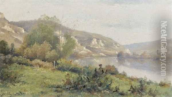 Flussuferpartie Mit Felsiger Landschaft Oil Painting - Abel Jean Henri Dufresne