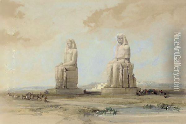 Statues Of Memnon In The Plain Of Thebes Oil Painting - David Roberts