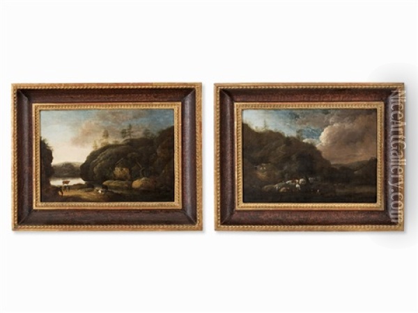 Pair Of Landscapes Oil Painting - Heinrich Johann Wuest