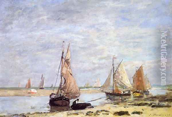 Sailboats near Trouville Oil Painting - Eugene Boudin