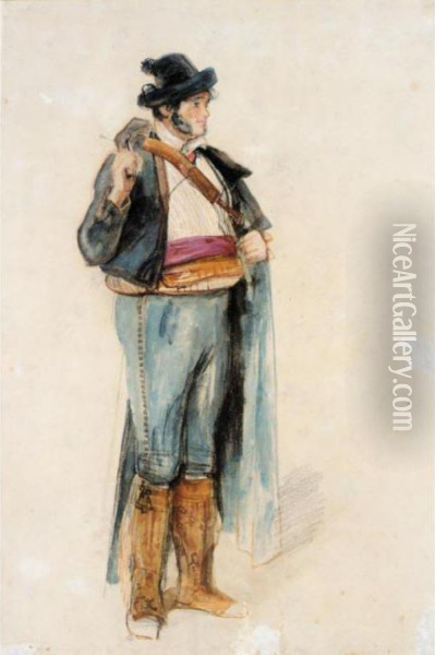Portrait Of A Gentleman In Spanish Costume, Possibly Richard Ford Oil Painting - John Frederick Lewis