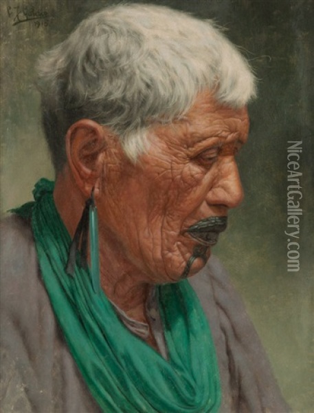 Memories, Wiripine Ninia, A Ngati Awa Chieftainess Oil Painting - Charles Frederick Goldie