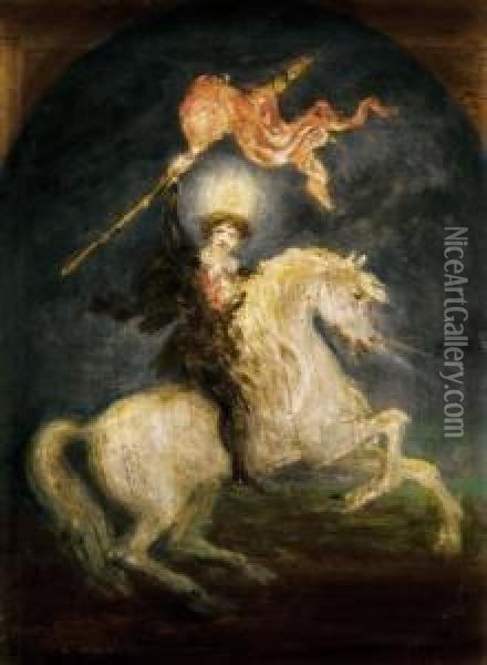 Resurrection (petofi On Horse-back) - The Prefiguration Of The Painter's Great Oil Picture About Petofi, One Of The Greatest Hungarian Poets, About 1913 Oil Painting - Viktor Von Madarasz