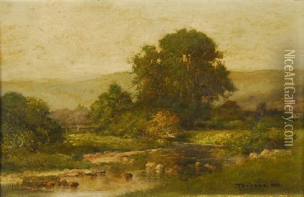 New Hampshire Landscape With Stream Oil Painting - Thaddeus Defrees