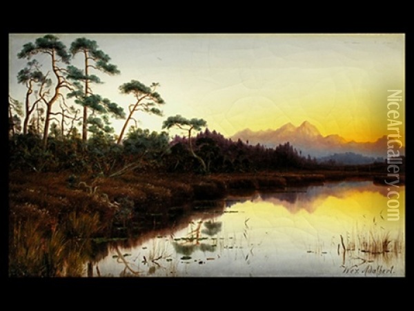 Voralpenlandschaft Bei Sonnenuntergang Oil Painting - Adalbert Wex