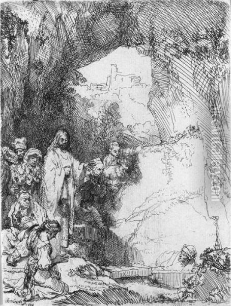 The Raising Of Lazarus: Small Plate (b., Holl. 72; H. 198; Bb. 42-b) Oil Painting - Rembrandt Van Rijn